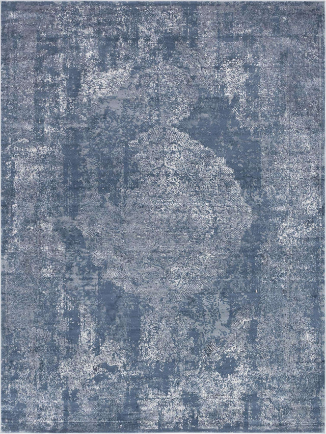 Blue 9' x 12' Portland Rectangle Area Rug 85% Polypropylene & 15% Polyester Vintage Distressed Traditional Carpet for Home Decor for Sale at Rug Engine