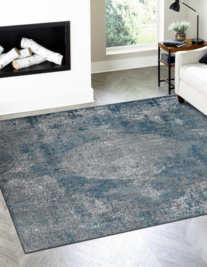 Blue 5' 3 x 5' 3 Portland Square Area Rug 85% Polypropylene & 15% Polyester Vintage Distressed Traditional Carpet for Home Decor for Sale at Rug Engine