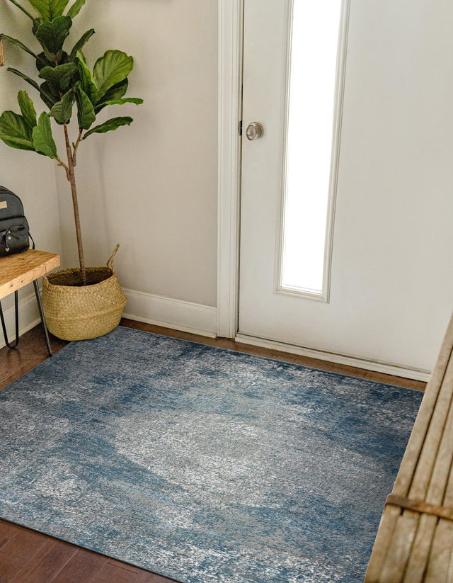 Blue 5' 3 x 5' 3 Portland Square Area Rug 85% Polypropylene & 15% Polyester Vintage Distressed Traditional Carpet for Home Decor for Sale at Rug Engine