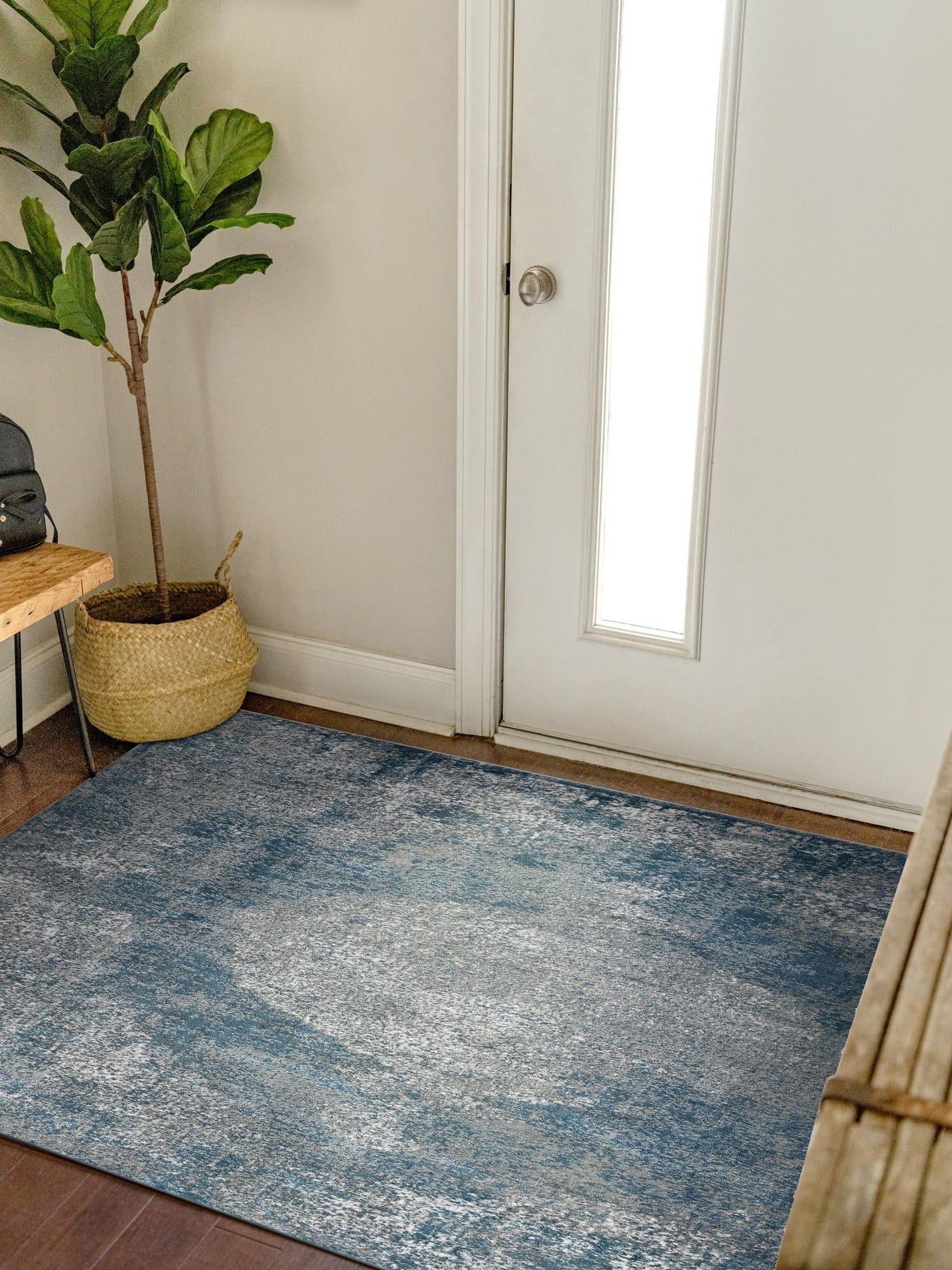 Blue 6' 1 x 6' 1 Portland Square Area Rug 85% Polypropylene & 15% Polyester Vintage Distressed Traditional Carpet for Home Decor for Sale at Rug Engine