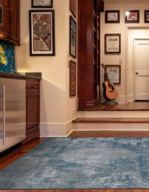 Blue 5' 3 x 5' 3 Portland Square Area Rug 85% Polypropylene & 15% Polyester Vintage Distressed Traditional Carpet for Home Decor for Sale at Rug Engine