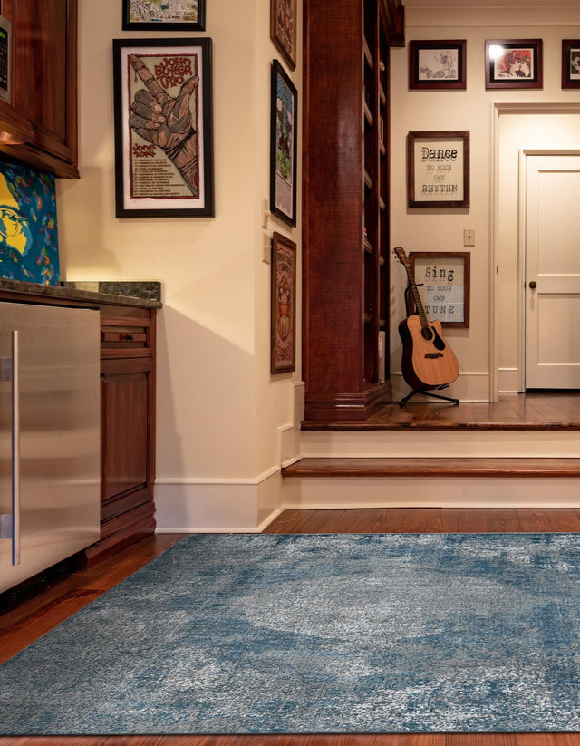 Blue 5' 3 x 5' 3 Portland Square Area Rug 85% Polypropylene & 15% Polyester Vintage Distressed Traditional Carpet for Home Decor for Sale at Rug Engine