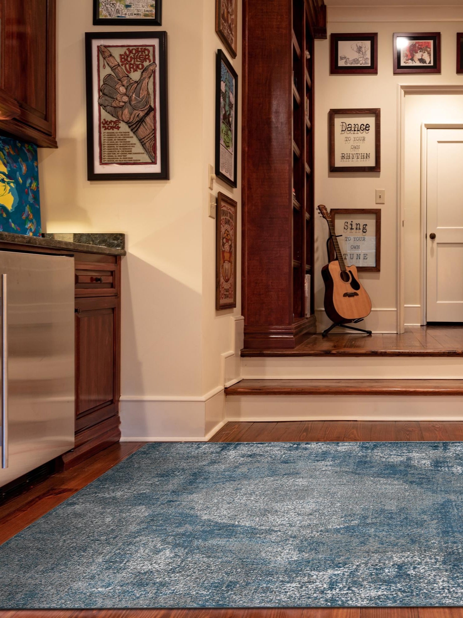 Blue 7' 10 x 7' 10 Portland Square Area Rug 85% Polypropylene & 15% Polyester Vintage Distressed Traditional Carpet for Home Decor for Sale at Rug Engine