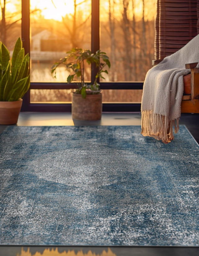 Blue 5' 3 x 5' 3 Portland Square Area Rug 85% Polypropylene & 15% Polyester Vintage Distressed Traditional Carpet for Home Decor for Sale at Rug Engine