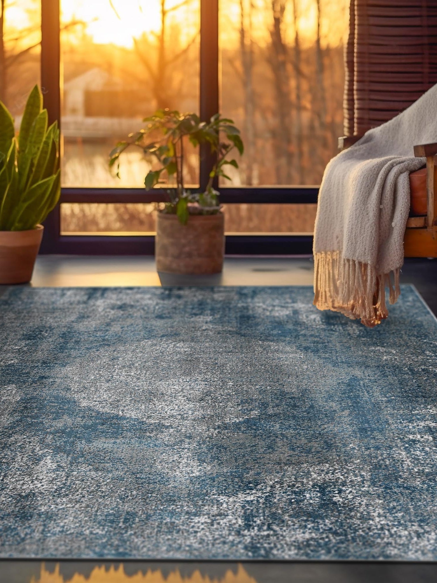Blue 7' 10 x 7' 10 Portland Square Area Rug 85% Polypropylene & 15% Polyester Vintage Distressed Traditional Carpet for Home Decor for Sale at Rug Engine