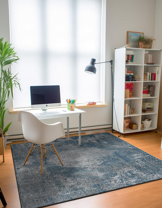 Blue 5' 3 x 5' 3 Portland Square Area Rug 85% Polypropylene & 15% Polyester Vintage Distressed Traditional Carpet for Home Decor for Sale at Rug Engine
