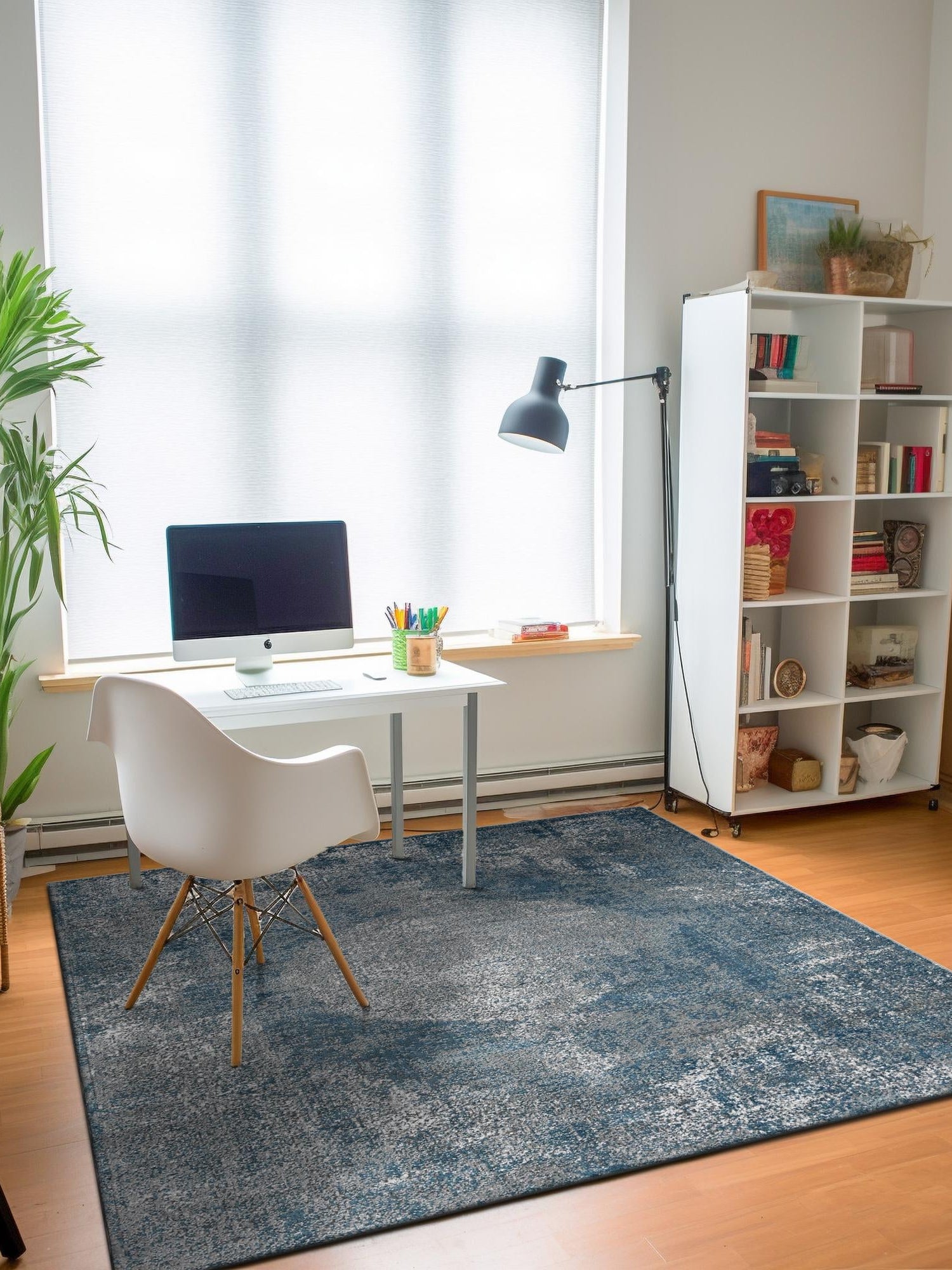 Blue 6' 1 x 6' 1 Portland Square Area Rug 85% Polypropylene & 15% Polyester Vintage Distressed Traditional Carpet for Home Decor for Sale at Rug Engine