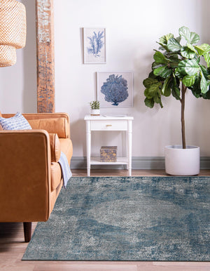 Blue 5' 3 x 5' 3 Portland Square Area Rug 85% Polypropylene & 15% Polyester Vintage Distressed Traditional Carpet for Home Decor for Sale at Rug Engine