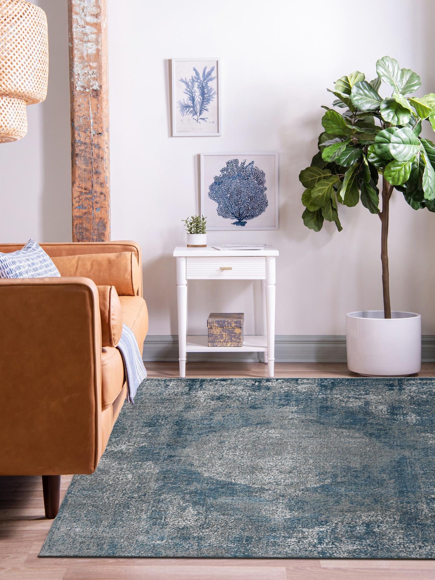 Blue 6' 1 x 6' 1 Portland Square Area Rug 85% Polypropylene & 15% Polyester Vintage Distressed Traditional Carpet for Home Decor for Sale at Rug Engine