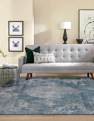 Blue 5' 3 x 5' 3 Portland Square Area Rug 85% Polypropylene & 15% Polyester Vintage Distressed Traditional Carpet for Home Decor for Sale at Rug Engine