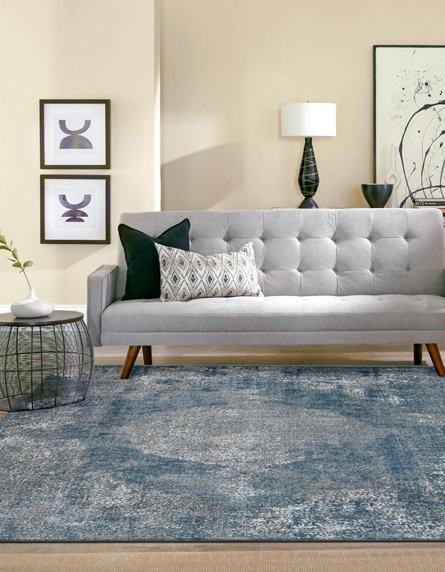 Blue 5' 3 x 5' 3 Portland Square Area Rug 85% Polypropylene & 15% Polyester Vintage Distressed Traditional Carpet for Home Decor for Sale at Rug Engine
