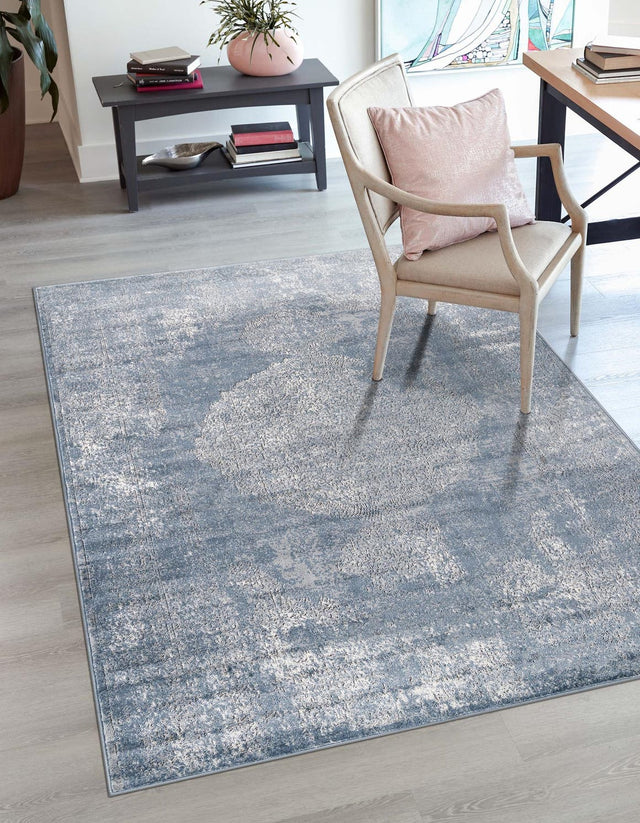 Blue 4' 1 x 6' 1 Portland Rectangle Area Rug 85% Polypropylene & 15% Polyester Vintage Distressed Traditional Carpet for Home Decor for Sale at Rug Engine