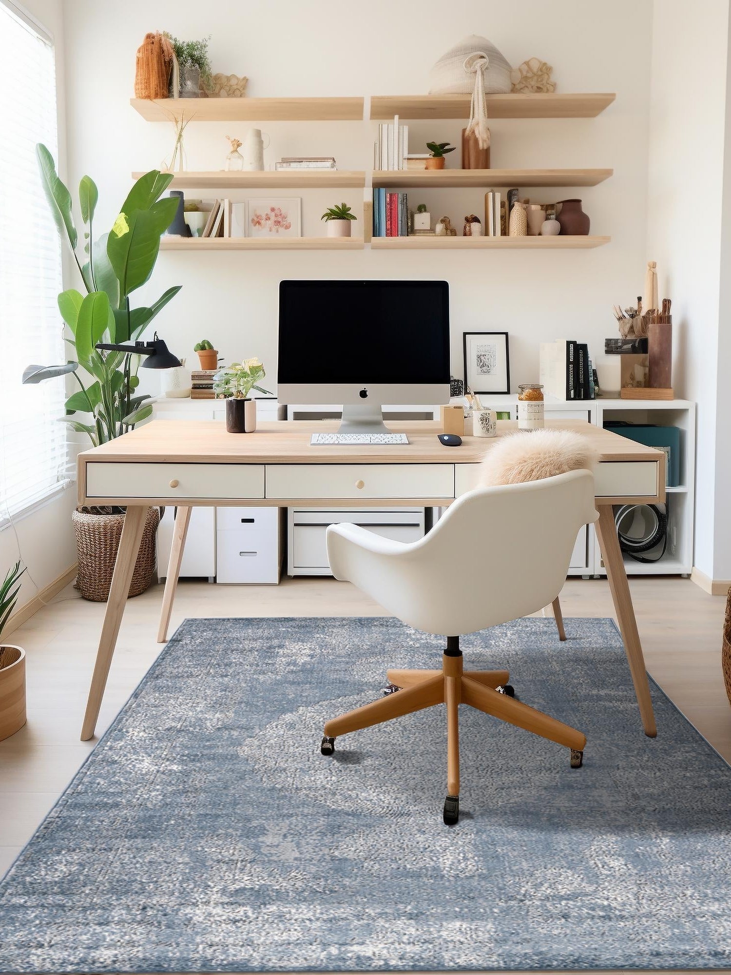 Blue 4' 1 x 6' 1 Portland Rectangle Area Rug 85% Polypropylene & 15% Polyester Vintage Distressed Traditional Carpet for Home Decor for Sale at Rug Engine
