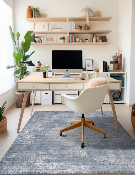 Blue 10' x 13' 1 Portland Rectangle Area Rug 85% Polypropylene & 15% Polyester Vintage Distressed Traditional Carpet for Home Decor for Sale at Rug Engine