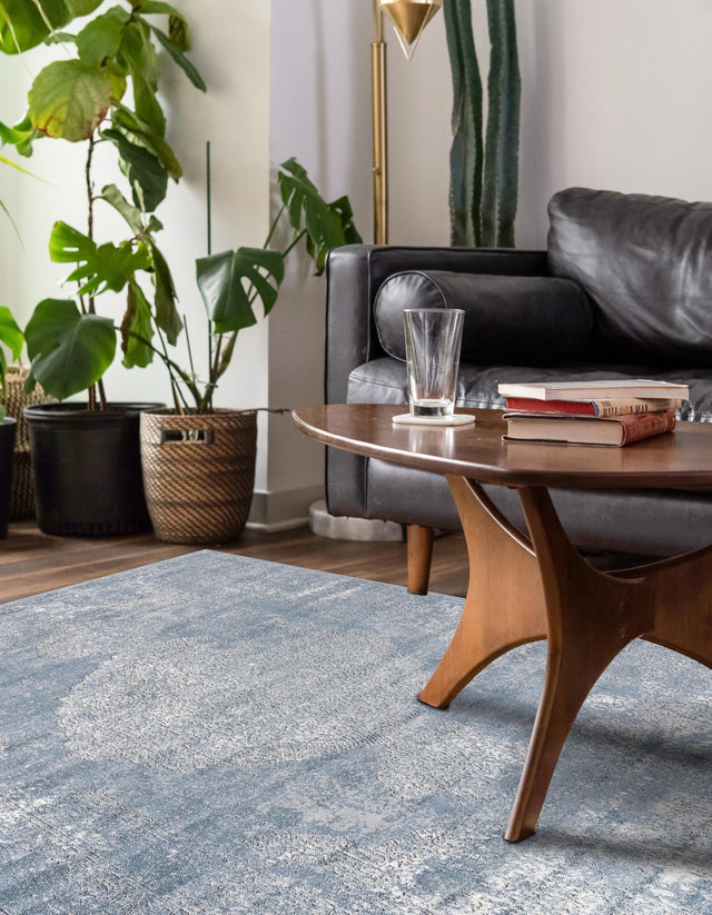 Blue 4' 1 x 6' 1 Portland Rectangle Area Rug 85% Polypropylene & 15% Polyester Vintage Distressed Traditional Carpet for Home Decor for Sale at Rug Engine
