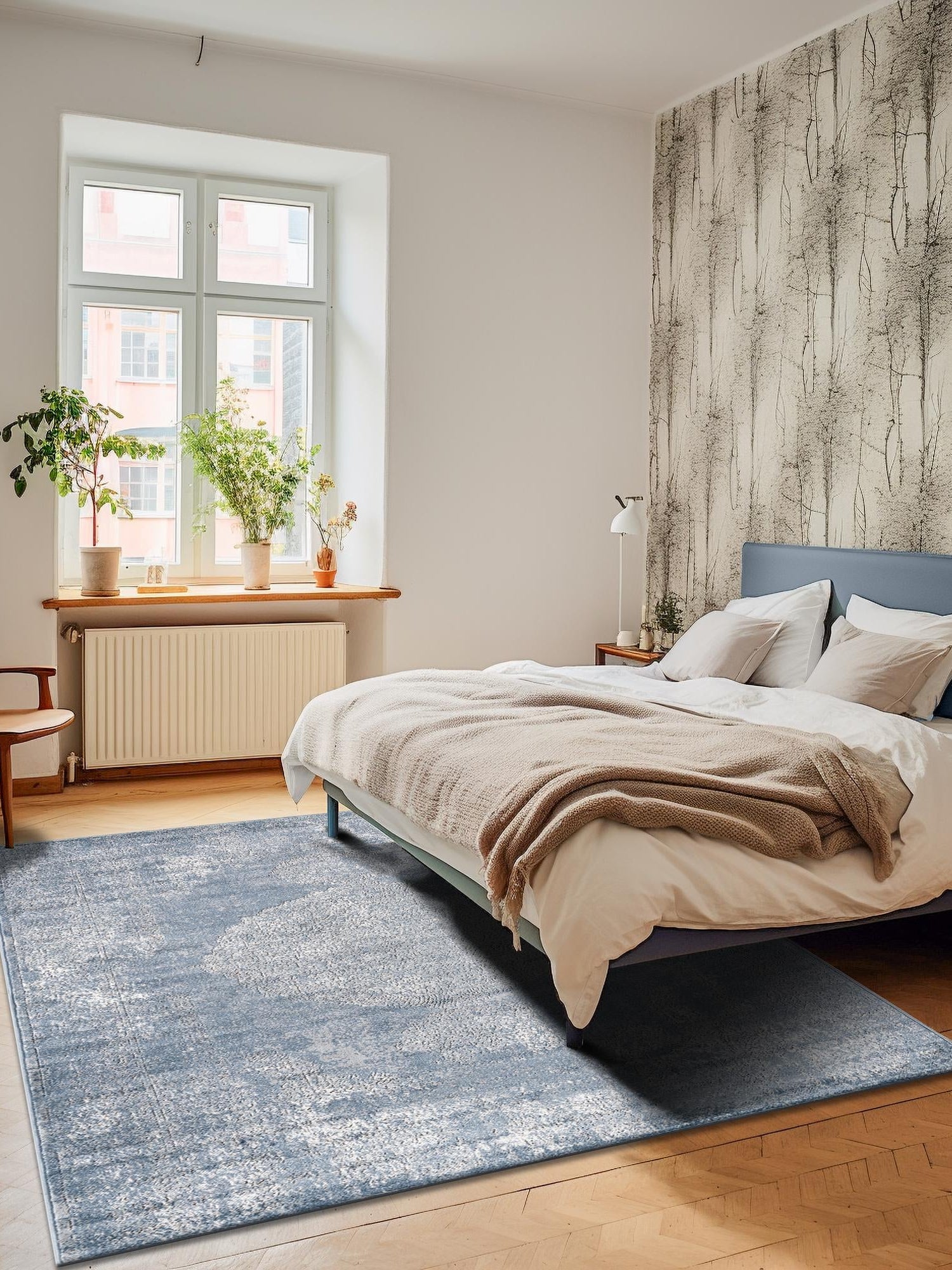 Blue 4' 1 x 6' 1 Portland Rectangle Area Rug 85% Polypropylene & 15% Polyester Vintage Distressed Traditional Carpet for Home Decor for Sale at Rug Engine