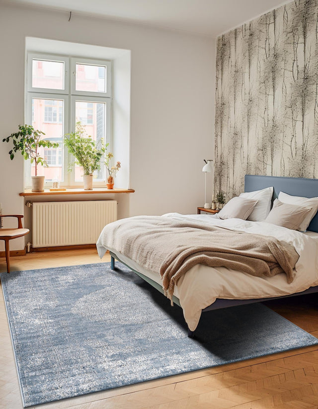 Blue 4' 1 x 6' 1 Portland Rectangle Area Rug 85% Polypropylene & 15% Polyester Vintage Distressed Traditional Carpet for Home Decor for Sale at Rug Engine