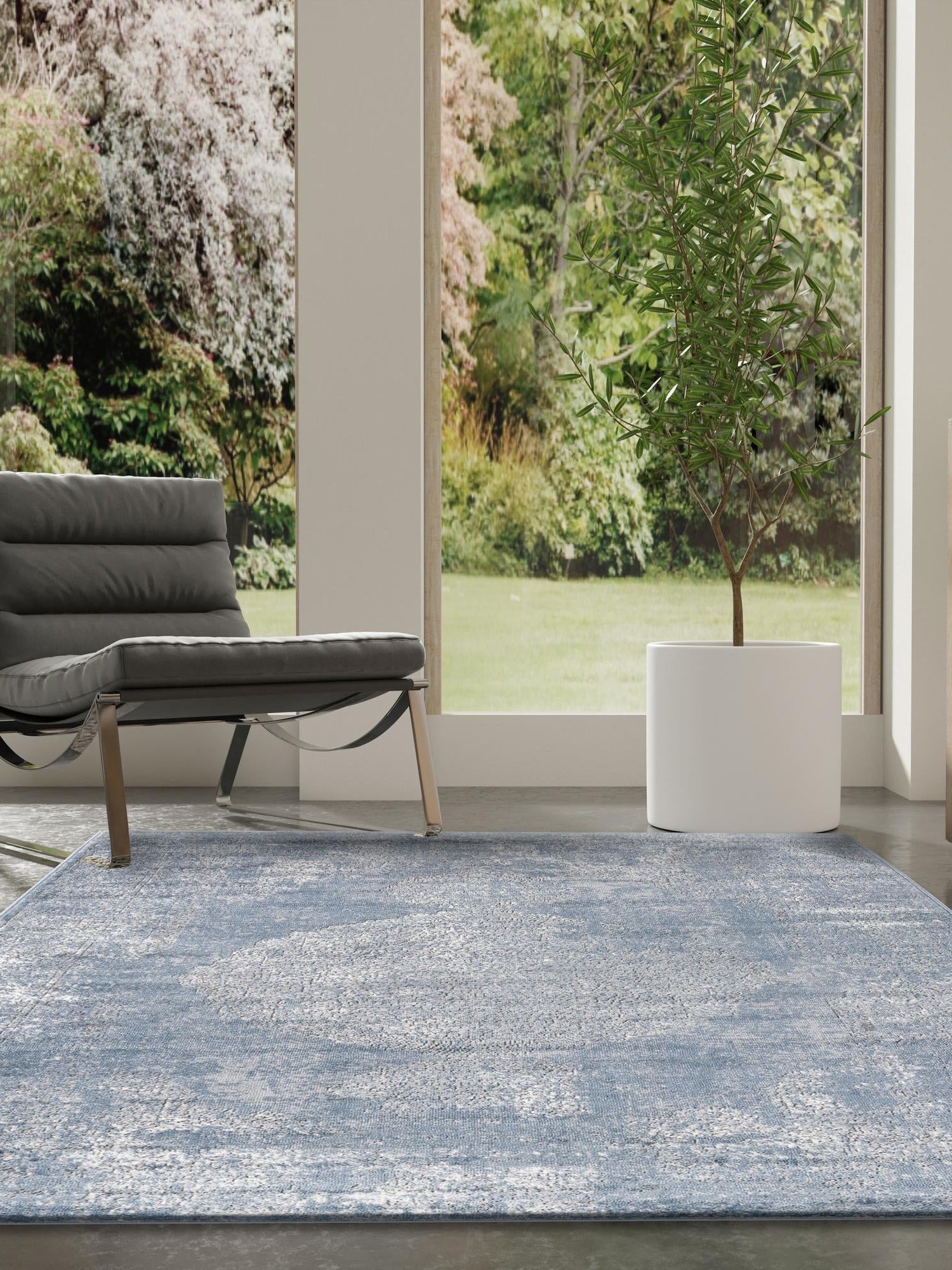 Blue 4' 1 x 6' 1 Portland Rectangle Area Rug 85% Polypropylene & 15% Polyester Vintage Distressed Traditional Carpet for Home Decor for Sale at Rug Engine
