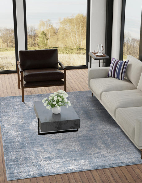 Blue 9' x 12' Portland Rectangle Area Rug 85% Polypropylene & 15% Polyester Vintage Distressed Traditional Carpet for Home Decor for Sale at Rug Engine
