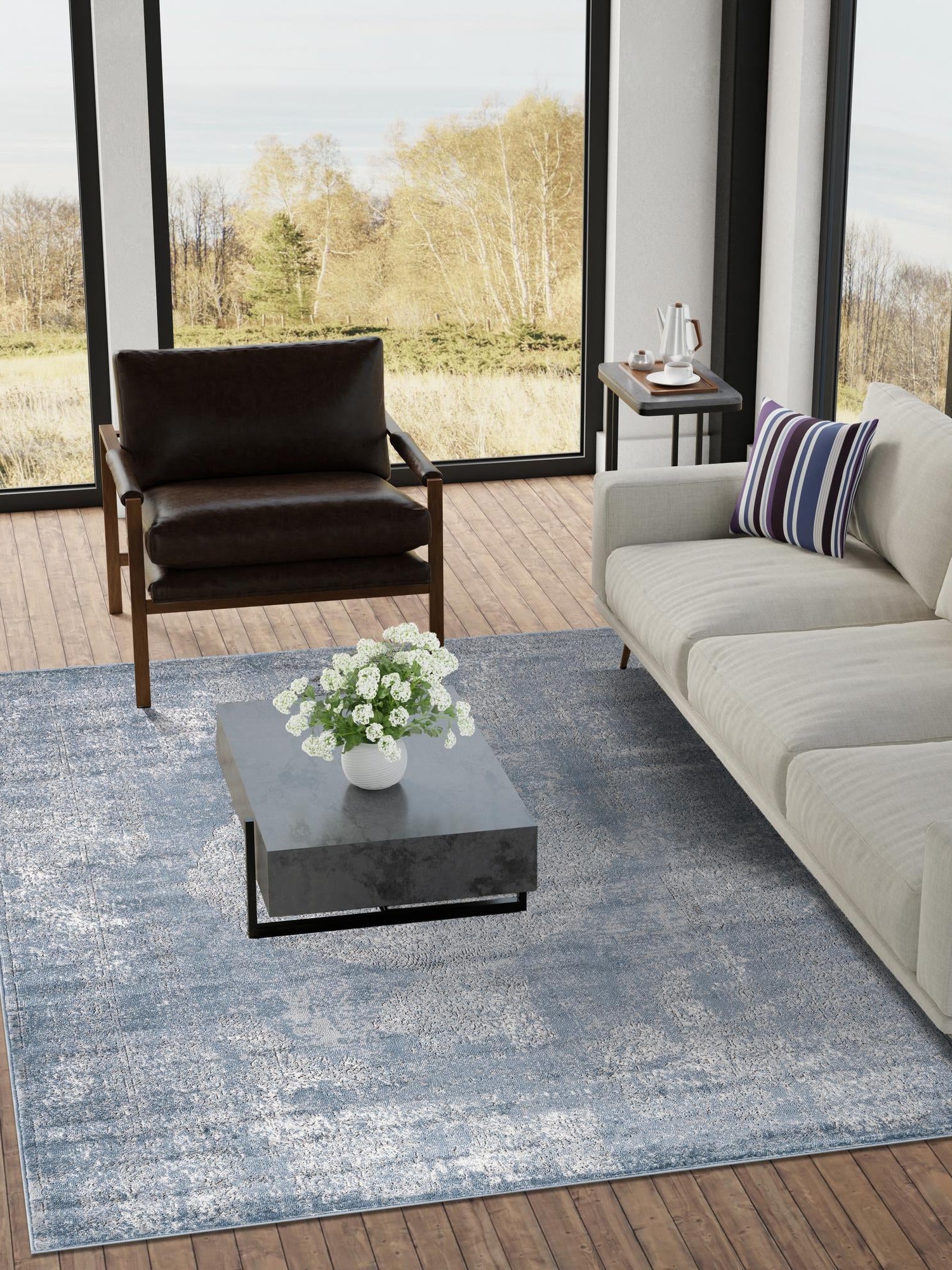 Blue 4' 1 x 6' 1 Portland Rectangle Area Rug 85% Polypropylene & 15% Polyester Vintage Distressed Traditional Carpet for Home Decor for Sale at Rug Engine