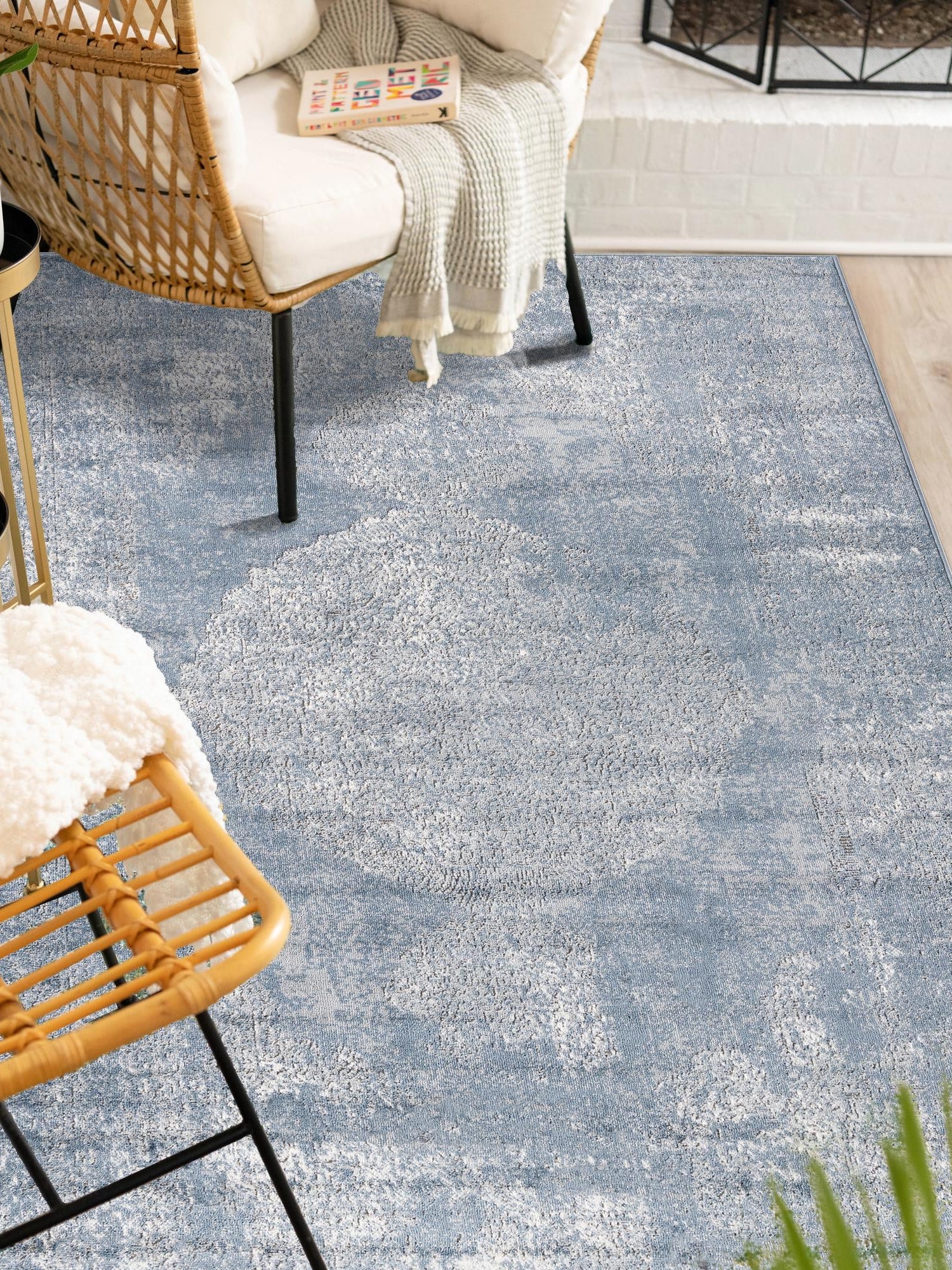 Blue 4' 1 x 6' 1 Portland Rectangle Area Rug 85% Polypropylene & 15% Polyester Vintage Distressed Traditional Carpet for Home Decor for Sale at Rug Engine