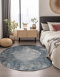 Blue 3' 1 x 3' 1 Portland Round Area Rug 85% Polypropylene & 15% Polyester Vintage Distressed Traditional Carpet for Home Decor for Sale at Rug Engine