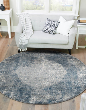 Blue 3' 1 x 3' 1 Portland Round Area Rug 85% Polypropylene & 15% Polyester Vintage Distressed Traditional Carpet for Home Decor for Sale at Rug Engine