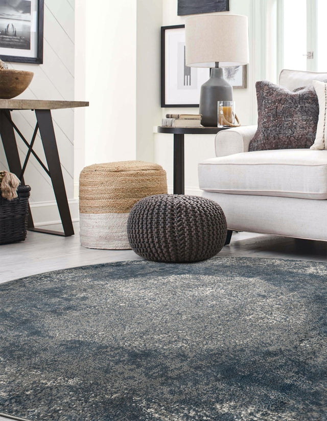 Blue 5' 3 x 5' 3 Portland Round Area Rug 85% Polypropylene & 15% Polyester Vintage Distressed Traditional Carpet for Home Decor for Sale at Rug Engine