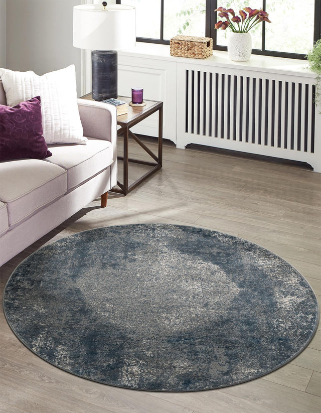 Blue 3' 1 x 3' 1 Portland Round Area Rug 85% Polypropylene & 15% Polyester Vintage Distressed Traditional Carpet for Home Decor for Sale at Rug Engine