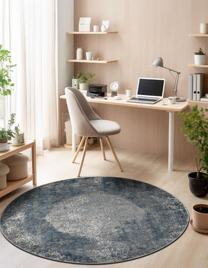 Blue 3' 1 x 3' 1 Portland Round Area Rug 85% Polypropylene & 15% Polyester Vintage Distressed Traditional Carpet for Home Decor for Sale at Rug Engine