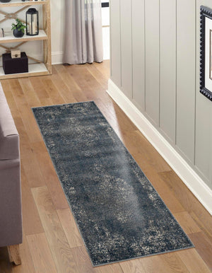 Blue 2' x 8' Portland Runner Area Rug 85% Polypropylene & 15% Polyester Vintage Distressed Traditional Carpet for Home Decor for Sale at Rug Engine