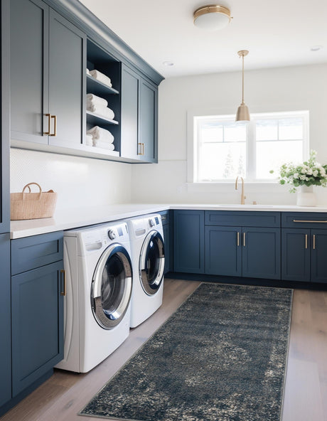 Blue 2' 2 x 12' Portland Runner Area Rug 85% Polypropylene & 15% Polyester Vintage Distressed Traditional Carpet for Home Decor for Sale at Rug Engine