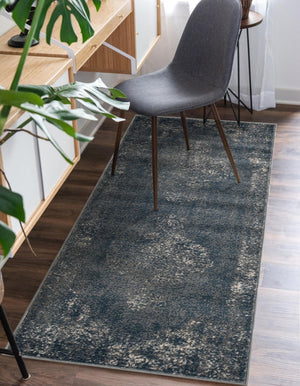 Blue 2' x 8' Portland Runner Area Rug 85% Polypropylene & 15% Polyester Vintage Distressed Traditional Carpet for Home Decor for Sale at Rug Engine