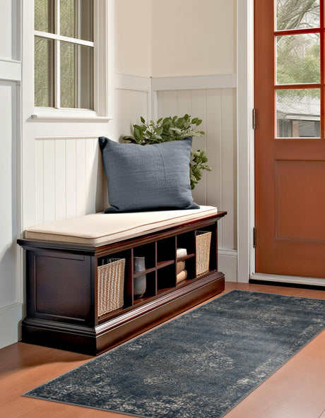 Blue 2' 2 x 12' Portland Runner Area Rug 85% Polypropylene & 15% Polyester Vintage Distressed Traditional Carpet for Home Decor for Sale at Rug Engine