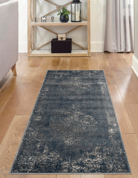 Blue 2' 2 x 12' Portland Runner Area Rug 85% Polypropylene & 15% Polyester Vintage Distressed Traditional Carpet for Home Decor for Sale at Rug Engine