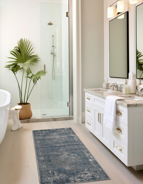 Blue 2' 2 x 12' Portland Runner Area Rug 85% Polypropylene & 15% Polyester Vintage Distressed Traditional Carpet for Home Decor for Sale at Rug Engine