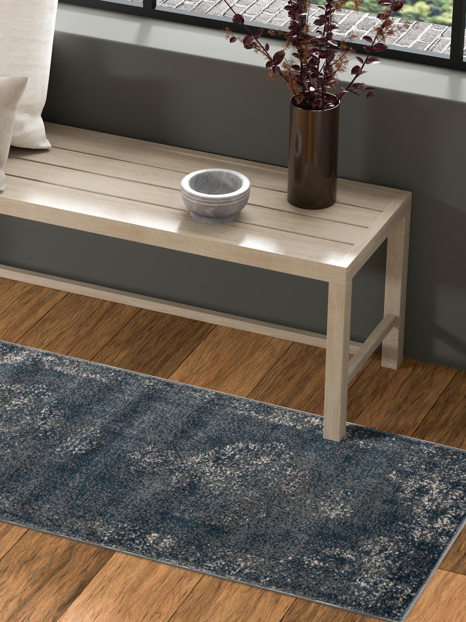 Blue 2' x 8' Portland Runner Area Rug 85% Polypropylene & 15% Polyester Vintage Distressed Traditional Carpet for Home Decor for Sale at Rug Engine