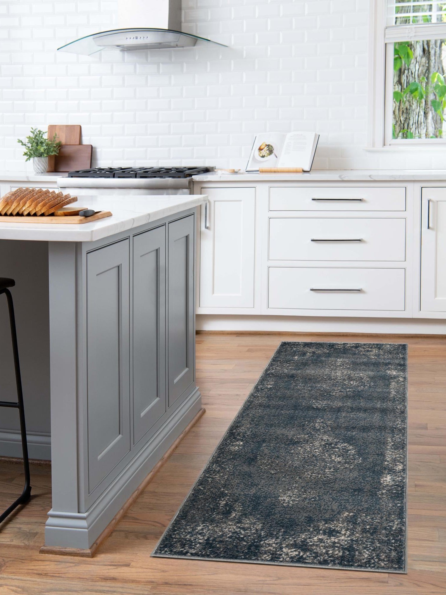 Blue 2' x 8' Portland Runner Area Rug 85% Polypropylene & 15% Polyester Vintage Distressed Traditional Carpet for Home Decor for Sale at Rug Engine