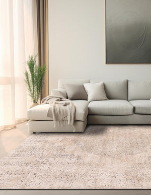 Ivory 7' 10 x 7' 10 Portland Square Area Rug 85% Polypropylene & 15% Polyester Vintage Distressed Traditional Carpet for Home Decor for Sale at Rug Engine