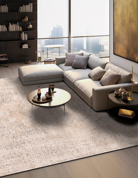 Ivory 6' 1 x 6' 1 Portland Square Area Rug 85% Polypropylene & 15% Polyester Vintage Distressed Traditional Carpet for Home Decor for Sale at Rug Engine