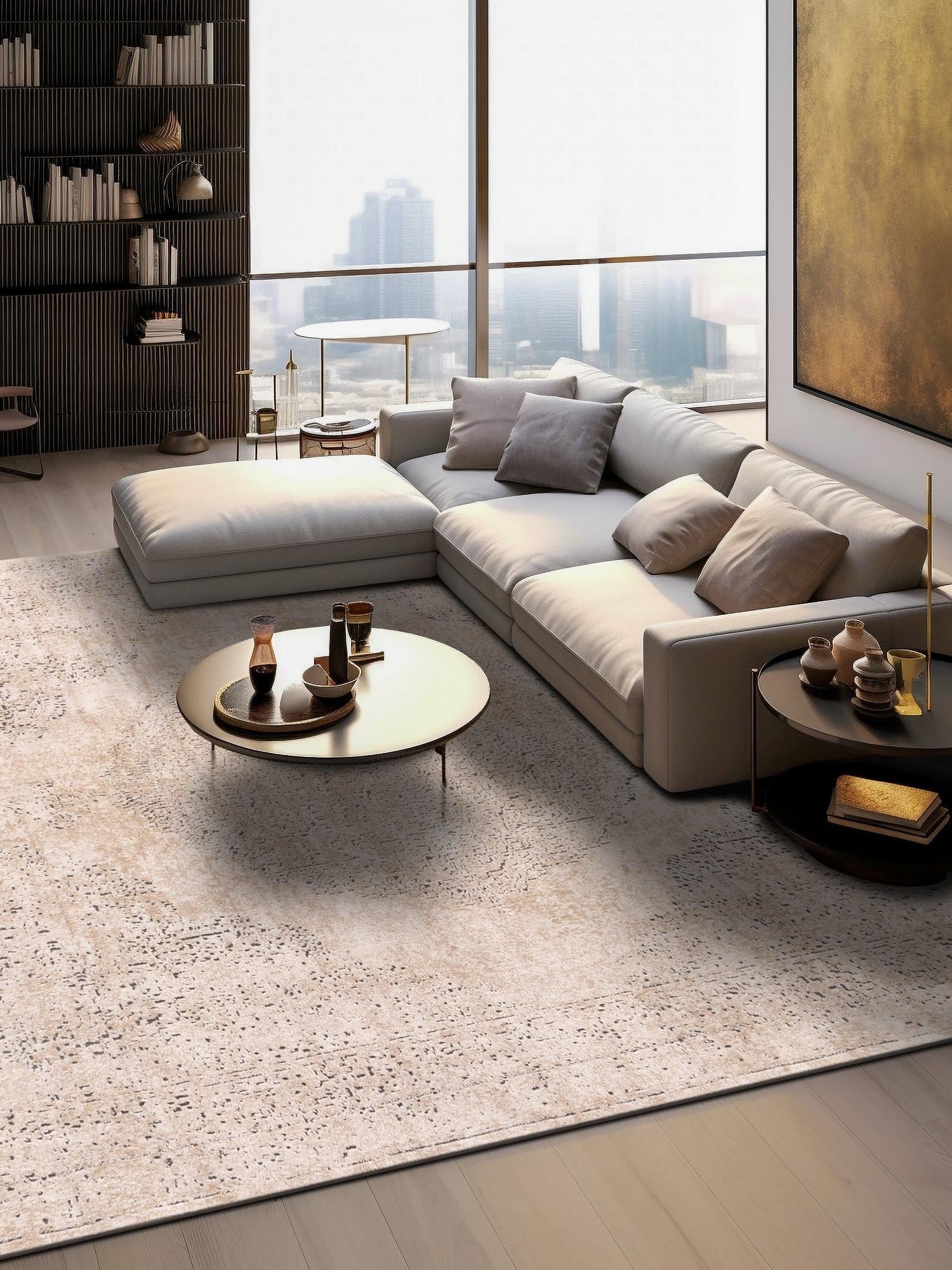 Ivory 4' 1 x 4' 1 Portland Square Area Rug 85% Polypropylene & 15% Polyester Vintage Distressed Traditional Carpet for Home Decor for Sale at Rug Engine