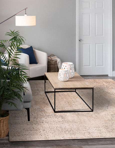 Ivory 7' 10 x 7' 10 Portland Square Area Rug 85% Polypropylene & 15% Polyester Vintage Distressed Traditional Carpet for Home Decor for Sale at Rug Engine