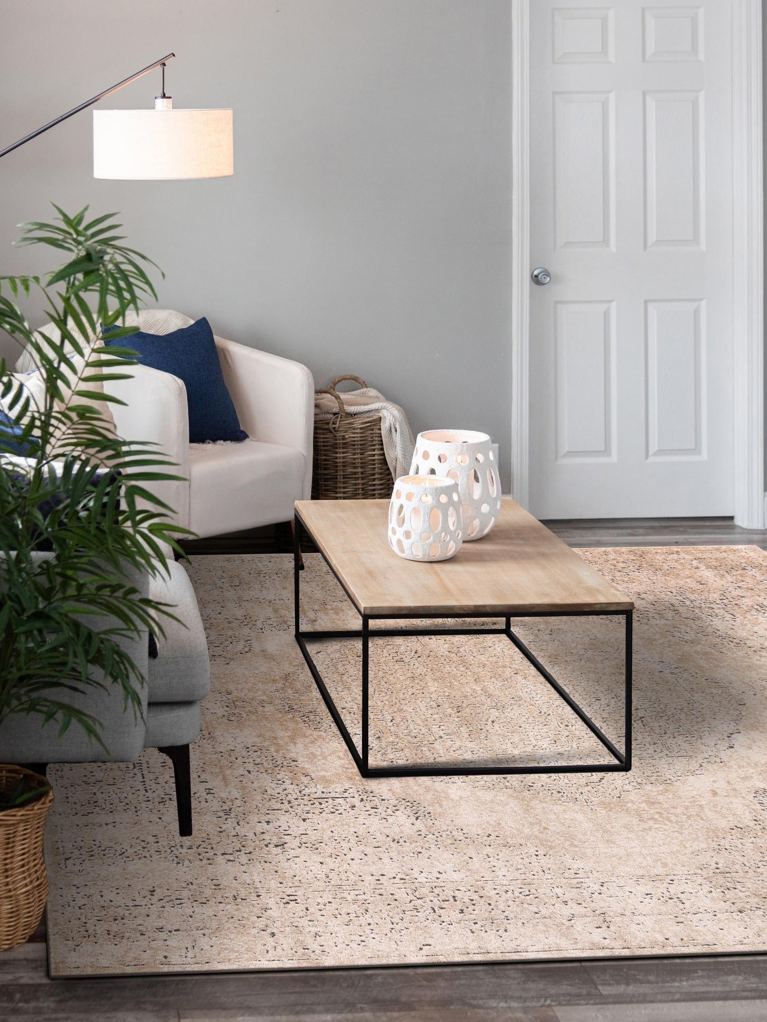 Ivory 4' 1 x 4' 1 Portland Square Area Rug 85% Polypropylene & 15% Polyester Vintage Distressed Traditional Carpet for Home Decor for Sale at Rug Engine