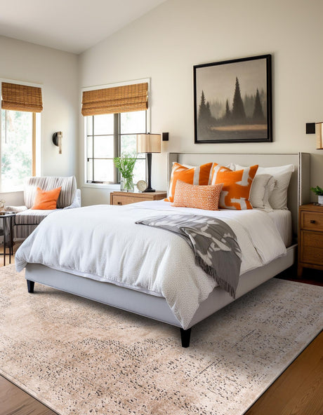 Ivory 7' 10 x 7' 10 Portland Square Area Rug 85% Polypropylene & 15% Polyester Vintage Distressed Traditional Carpet for Home Decor for Sale at Rug Engine