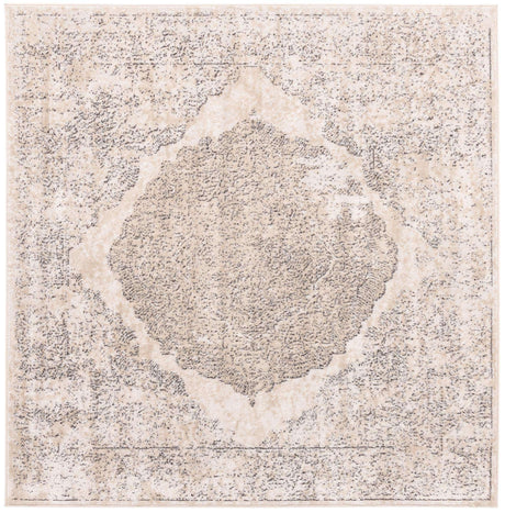 Ivory 6' 1 x 6' 1 Portland Square Area Rug 85% Polypropylene & 15% Polyester Vintage Distressed Traditional Carpet for Home Decor for Sale at Rug Engine