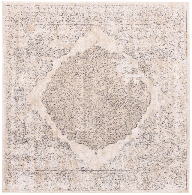 Ivory 6' 1 x 6' 1 Portland Square Area Rug 85% Polypropylene & 15% Polyester Vintage Distressed Traditional Carpet for Home Decor for Sale at Rug Engine
