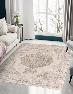 Ivory 5' 3 x 8' Portland Rectangle Area Rug 85% Polypropylene & 15% Polyester Vintage Distressed Traditional Carpet for Home Decor for Sale at Rug Engine