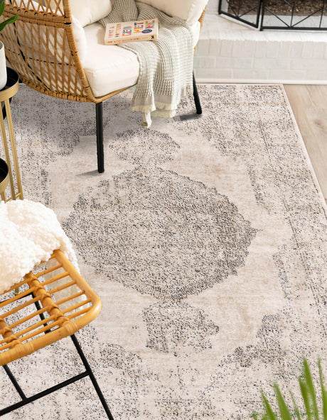 Ivory 9' x 12' Portland Rectangle Area Rug 85% Polypropylene & 15% Polyester Vintage Distressed Traditional Carpet for Home Decor for Sale at Rug Engine