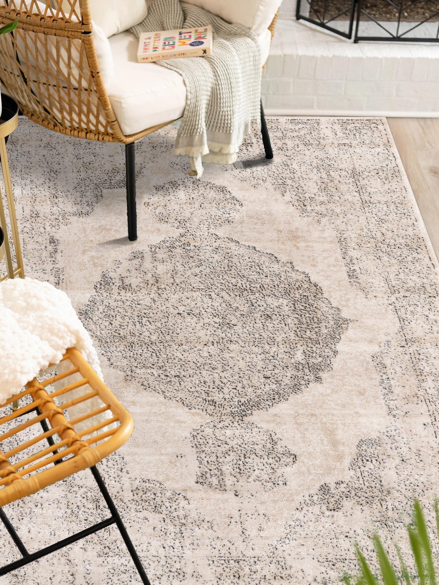 Ivory 5' 3 x 8' Portland Rectangle Area Rug 85% Polypropylene & 15% Polyester Vintage Distressed Traditional Carpet for Home Decor for Sale at Rug Engine