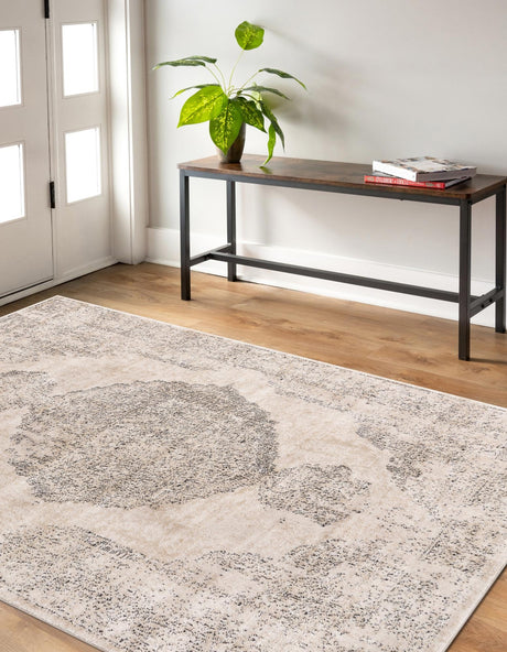 Ivory 9' x 12' Portland Rectangle Area Rug 85% Polypropylene & 15% Polyester Vintage Distressed Traditional Carpet for Home Decor for Sale at Rug Engine
